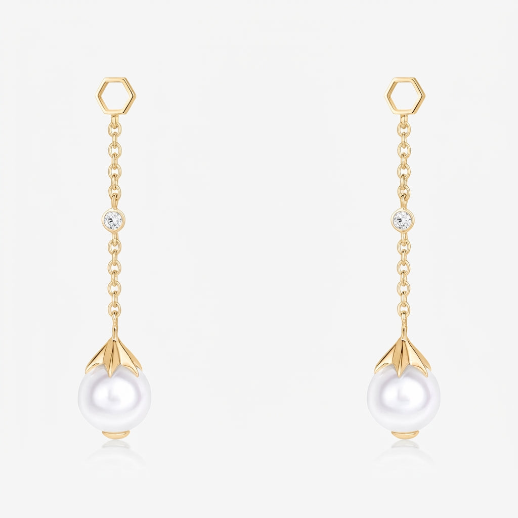 Pearl Long Ear Drops (18K Gold) - Carrie K.