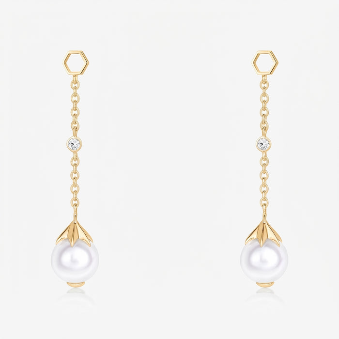Pearl Long Ear Drops (18K Gold) - Carrie K.