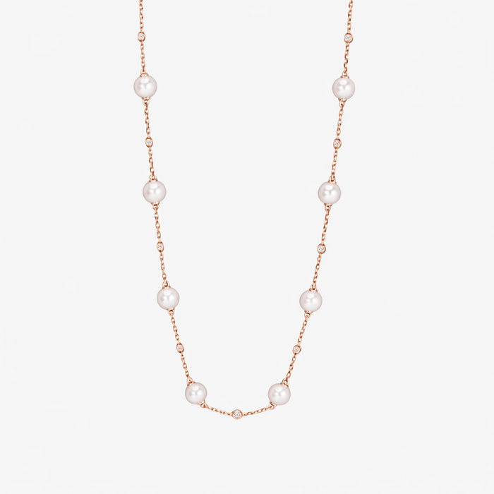 Pearl with Diamond Chain Necklace 16