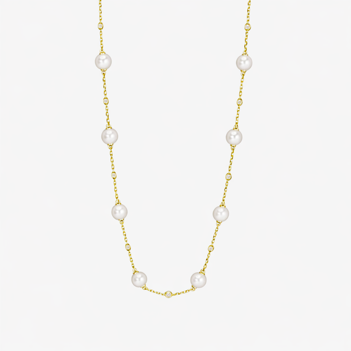 Pearl with Diamond Chain Necklace 16