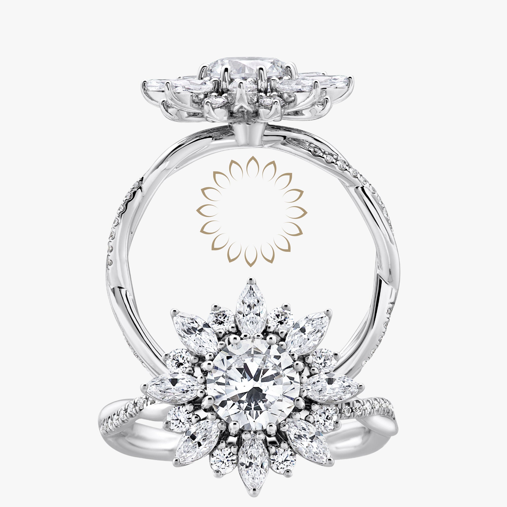 Sunflower Halo Ring with Intertwined Diamond Band - Carrie K.