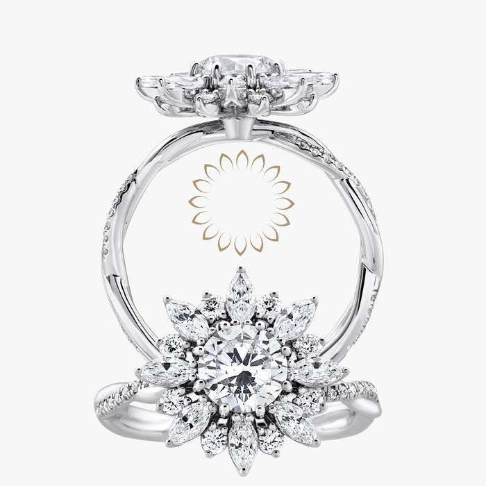 Sunflower Halo Ring with Intertwined Diamond Band - Carrie K.
