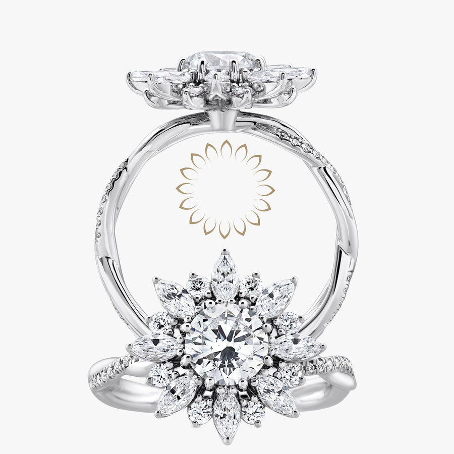 Sunflower Halo Ring with Intertwined Diamond Band - Carrie K.