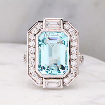AQUAMARINE STATEMENT BESPOKE ENGAGEMENT RING SINGAPORE CARRIE K