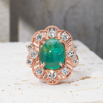 EMERALD CABACHON HEIRLOOM BESPOKE ENGAGEMENT RING SINGAPORE CARRIE K
