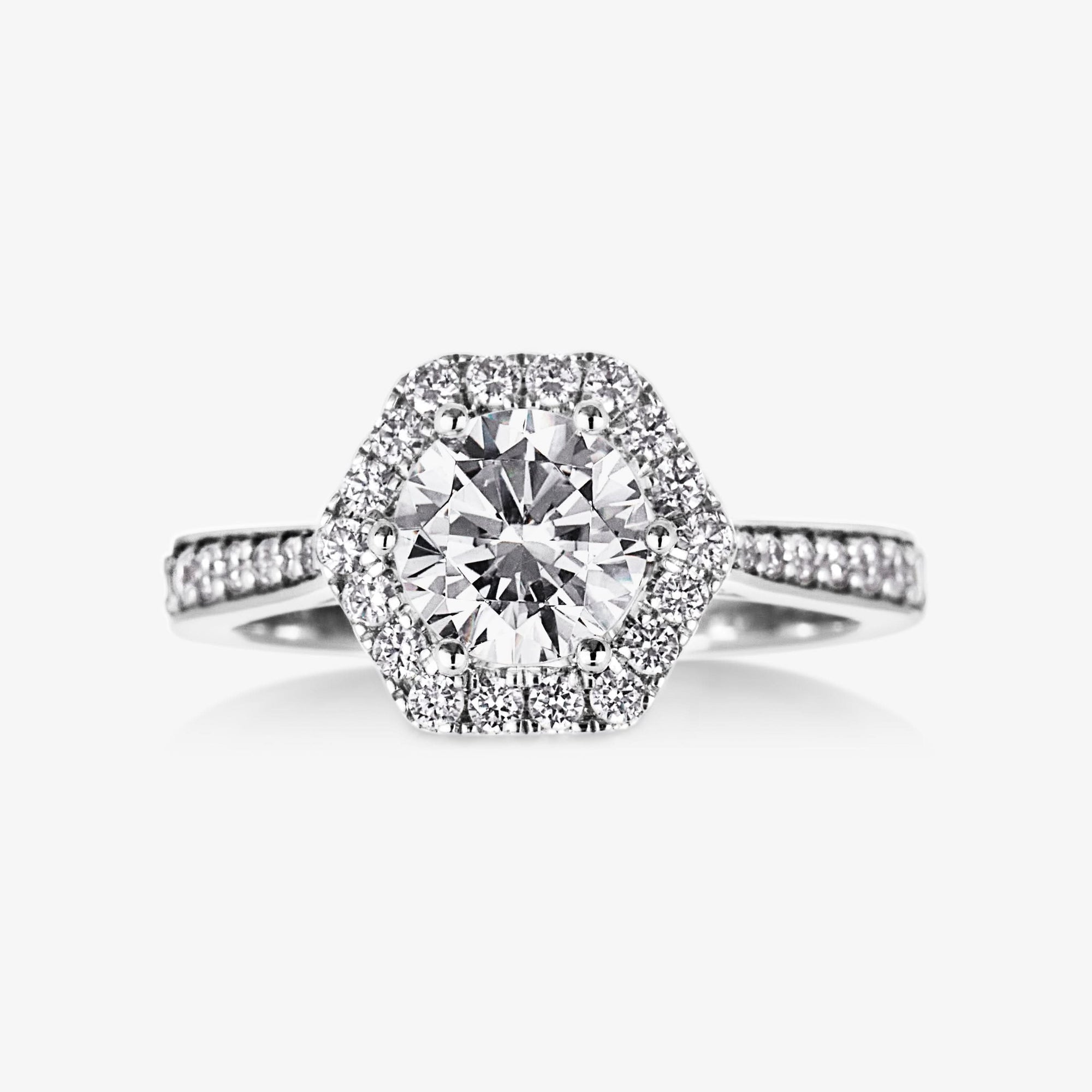 Hexa Halo Ring With Tapered Pave Band (2.8mm) - Carrie K.