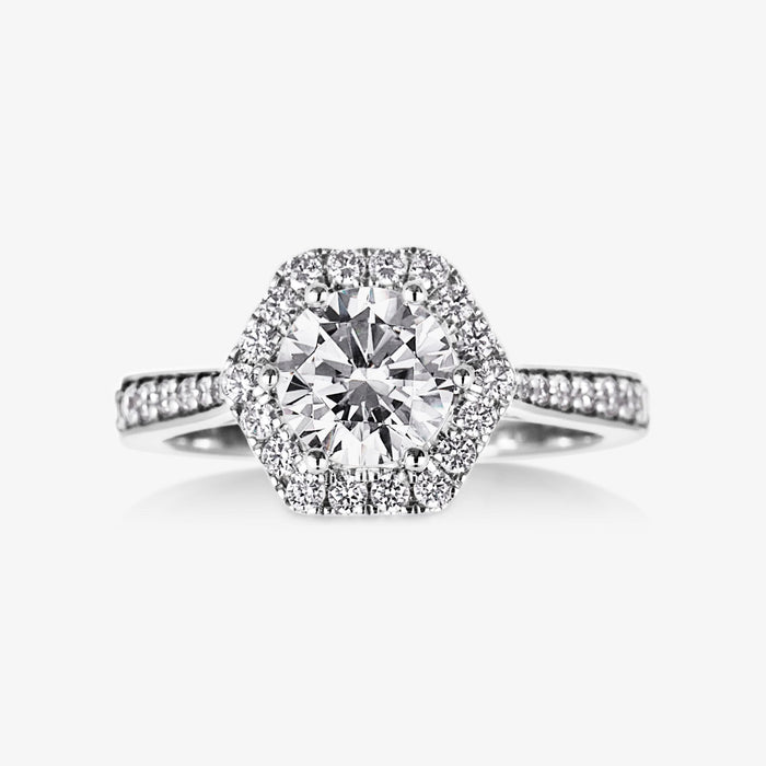 Hexa Halo Ring With Tapered Pave Band (2.8mm) - Carrie K.
